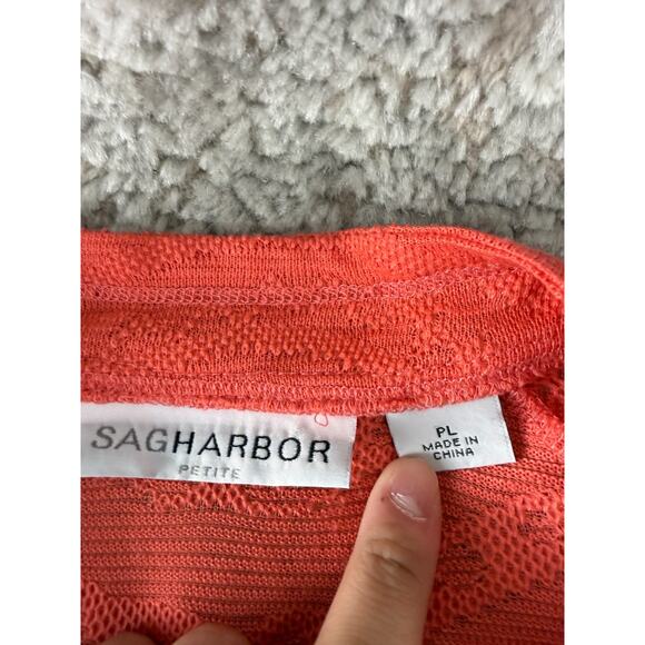 Sag Harbor Petite Sz LP Open Front Knit Cardigan Sweater Orange Pink 3/4 Sleeve - Picture 4 of 6